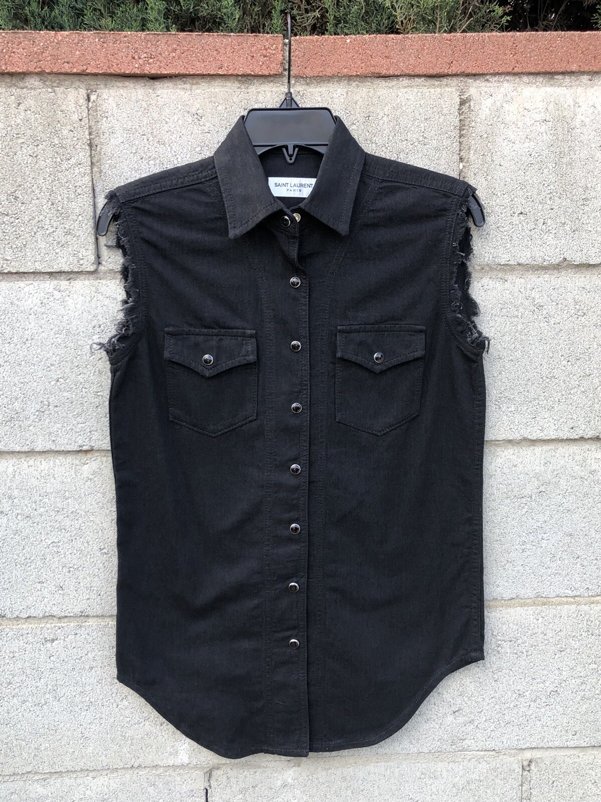 Camicia Saint Laurent 2018 Western Snap cotone nera nuova senza etichette $690 taglia XS
