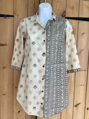 Fabindia Cream Cotton Grey Block Print 