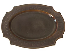 Rare Bombay Company 15" Oval Serving Platter Brown Dots Embossed