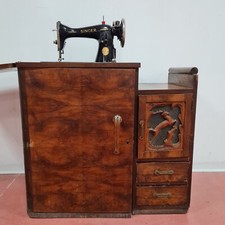 Mobiletto déco anni 30 in legno Con macchina da cucire singer
