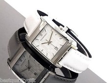 NEW-BURBERRY ENGRAVED DIAL WHITE LEATHER BAND,SILVER TONE SWISS WATCH BU1576