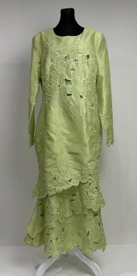 Tally Taylor Paris Sz 12 Lime Green Floral Embroidered Formal Cocktail Dress