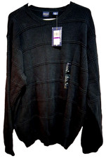 Arrow Black Windowpane Knit 100 Cotton Crew Neck Sweater Size XXL