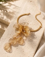Zara Flower Necklace Cascade Gold Bafta Kate Middleton Statement Boho Petal CZ