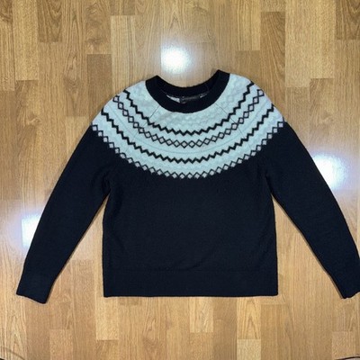 Womens Fair Isle Sweater Sz S Black Metallic Cozy Banana Republic