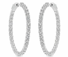 LARGE 4.82CT DIAMOND 18KT WHITE GOLD 3D ROUND INSIDE OUT CLASSIC HOOP EARRINGS