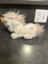 Dakin White Unicorn Plush Mini Stuffed Animal Pink Mane Tail Yellow Horn