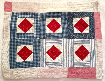 Pair of 2 VTG Ralph Lauren Patchwork Plaid Quilted Std Shams Red White Blue Pink