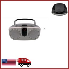 Silver Portable CD Player with AM/FM Radio and 2 Speakers for Home or Travel