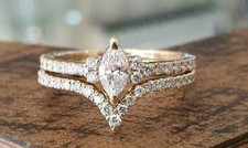 1Ct Marquise Cut Lab Created Diamond 14k Gold Finish Wedding Engagement Ring Set