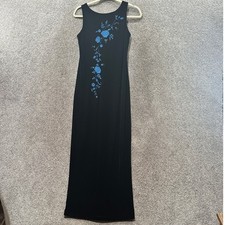 VTG Patra Black Velvet Maxi Dress Women 6P Floral Whimsigoth Gown