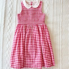 Janie and Jack Pink Gingham Smocked Dress Girls Peter Pan Collar Spring Size 8