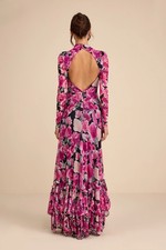 Lulus Emilina Black and Magenta Floral Mock Neck Maxi Dress