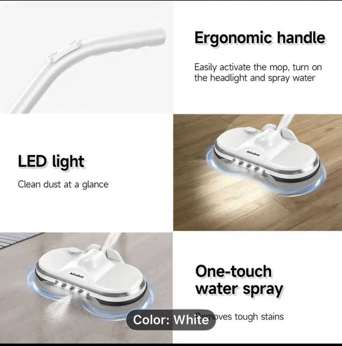 Cordless Electric Mop, Electric Spin Mop, Floor Cleaner with LED Headlight