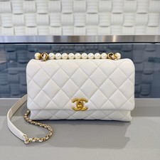 Chanel 24A Square Flap Bag Lambskin Quilted Chain Pearl Handle Bag [Duties Paid]