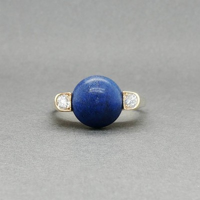 Estate 18K Yellow Gold 7.41ct Lapis Lazuli & 0.19ctw Diamond Ring