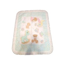 Vintage 80  s Precious Moments Toys Theme Baby Blanket Crib Blanket Quilt Pastels