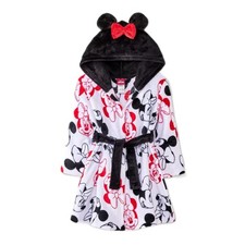 Minnie Mouse Toddler Girl's Character Print Hooded Fleece Bathrobe, Size 4T/5T