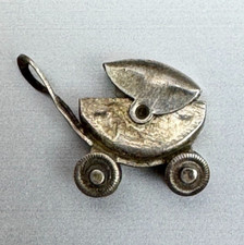 Vintage Baby Carriage Sterling Silver Charm Mexico Hood Wheels Move 1.7g