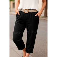 Ladies Womens Cropped Chino 3/4 Trousers Ankle Grazer Bottoms Italian Cotton NEW