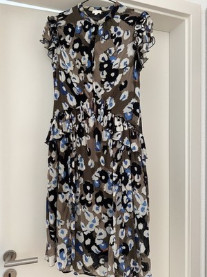 lala Berlin Damen Kleid XS mehrfarbig Blumen Chiffon Viskose Rüschen Midi
