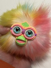 Faux Fur Puff Keychain Furby Face Colorful