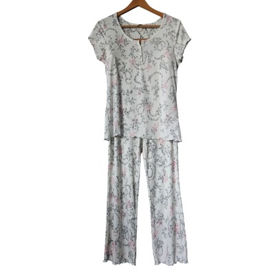 Laura Ashley Coquette Bow Ribbed Pajama Set Women's Size L 