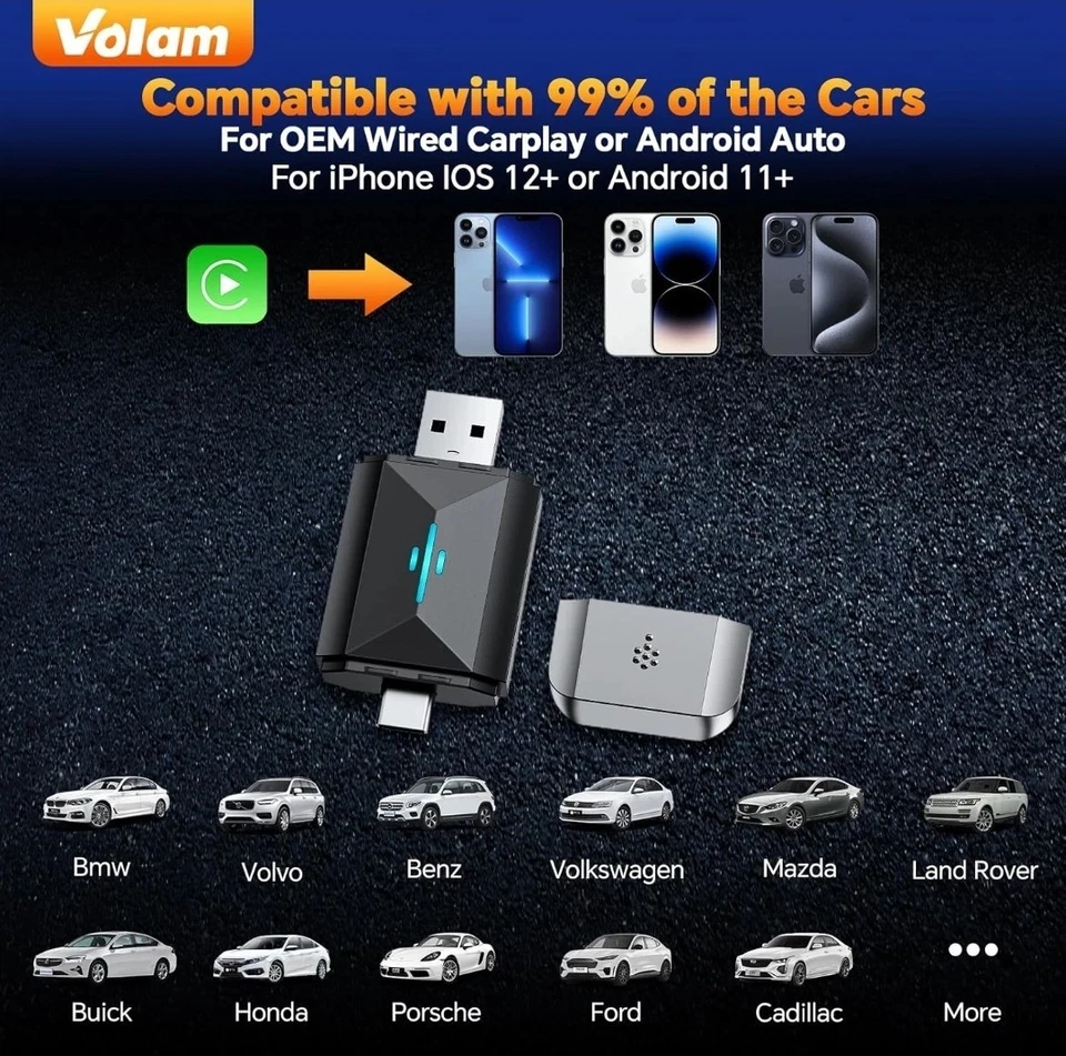 2 in 1 Adattatore per Carplay Android Auto, Wireless Converte Carplay Android Au - Immagine 3 di 4