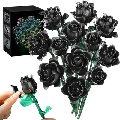MARKENLOS Bausatz Schwarze Rosen Blumenstrauß Klemmbausteine Blumen Konstruktion Modellbau