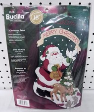 Bucilla Felt Christmas Feast Stocking Kit 18" Santa Feeding Deer Animals 85271