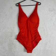 Jantzen Tummy Control Ruched Plunging V Neck One Piece Swimsuit Women's Size 16