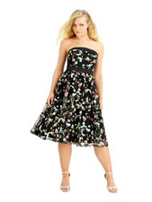 CITY STUDIO Womens Fit + Flare Midi Dress Black Party Satin Accent Juniors 0