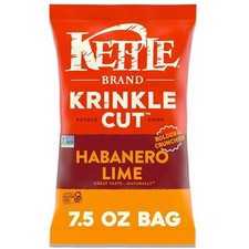 Kettle Brand Potato Chips, Krinkle Cut, Habanero Lime Kettle Chips, 7.5 Oz