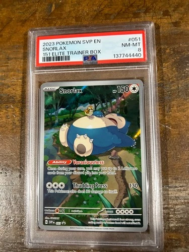 POKEMON 2023 Svp En 151 ETB Full Art SNORLAX #051 PSA 8 RARE 2