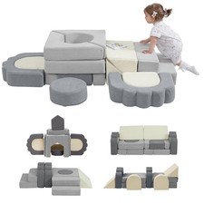 13-Piece Floral Foam Climbing Blocks,Soft Play Set for Toddlers,Gray Beige