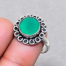 Green Onyx Round Shape 925 Sterling Silver Gemstone Gift Jewelry Ring 9" RP 4644