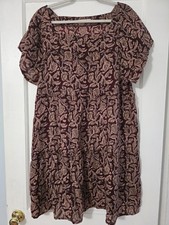 NATURAL LIFE Brown Purple Red Floral Tired Dress Sz XXL BOHO