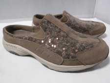 Easy Spirit Traveltime Shoes Women's 8.5 Mule Clogs Low Top Sequins Wool Brown