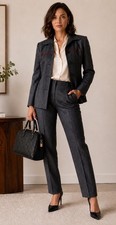Vintage Herv  Benard Women  s Suit Set Gray w/ Red Trim  Jacket 4 Pants 10