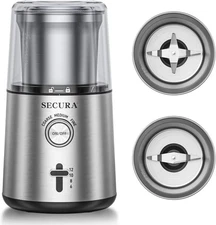 Secura Electric Coffee Grinder and Spice Adjustable Sliver