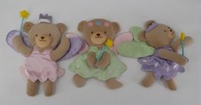 Tiddliwinks Fairy Teddy Bears Set of 3 Plush Nursery Wall Hanging Pastels Stains