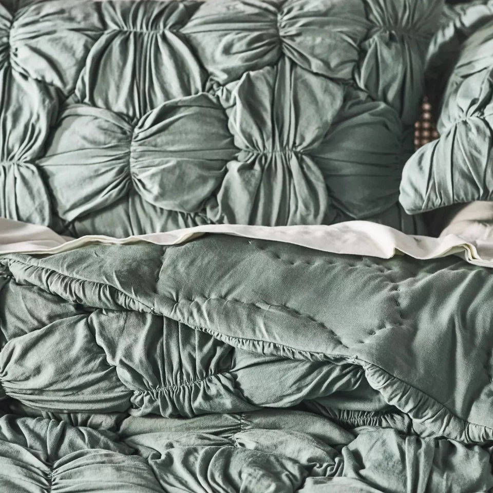 Edredón Nube Jersey Algodón Anthropologie Constance - Doble - Verde Chinois - Nuevo con Etiquetas Foto 2 de 4