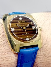 Orologio Bulova OCCHIO DI TIGRE quadrante diamantato 1975 AUTOMATICO unisex 34 mm svizzero N. come nuovo