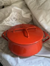 Vintage DANSK KOBENSTYLE IHQ Quistgaard Red Orange Enamelware 2QT Dutch Oven