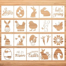 20 PCS 4x4 Inch Easter Stencils Set Painting Wood Slice Reusable Bunny Egg