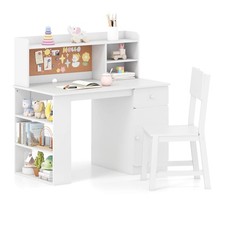Kids Desk and Chair Set w/Chair Hutch 3-Layer Side Shelf Storage Cabinet