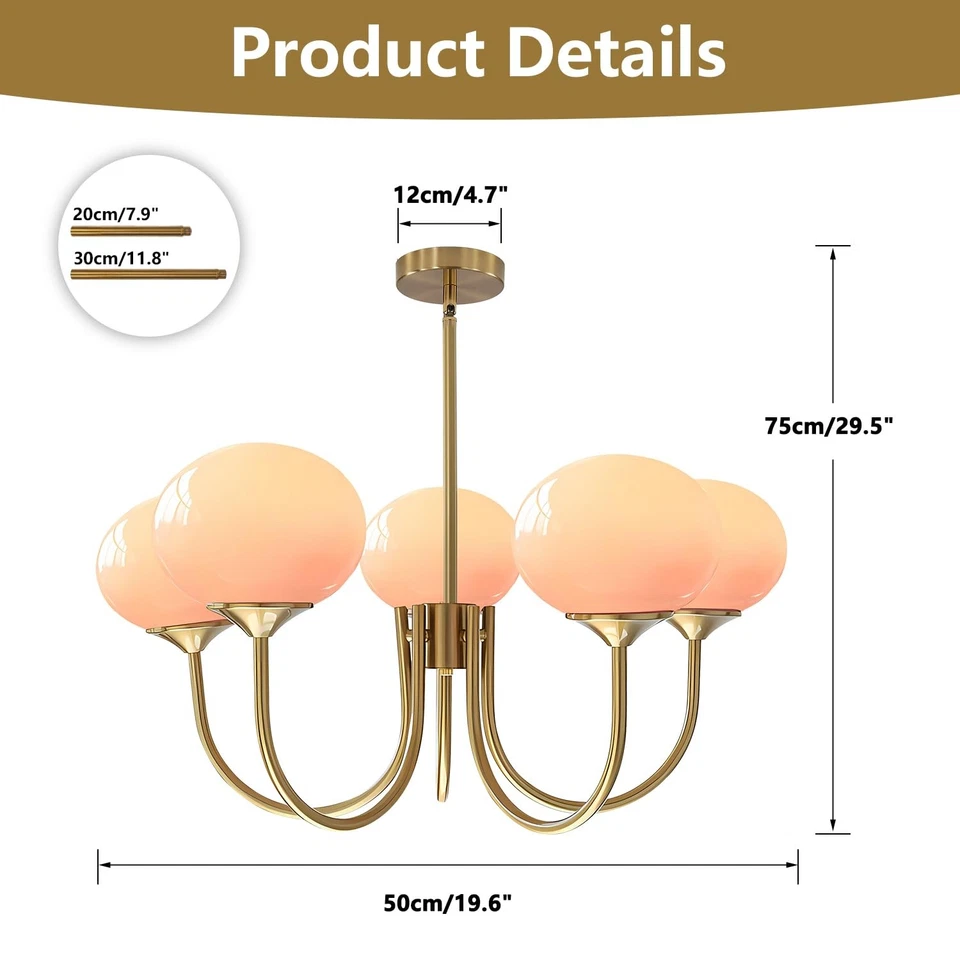 Lámpara de araña Sputnik de vidrio rosa moderno globo dorado de 5 luces... Foto 2 de 4