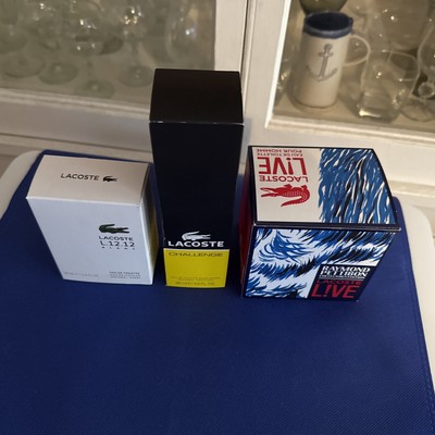3 Lacoste men Perfume .L12.12blanc .Challenge.Lacoste Live .Raymond Petitbon