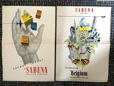 2x Original Sabena Airlines Aviation Posters c1950&rsquo;s Travel Memorabilia VG