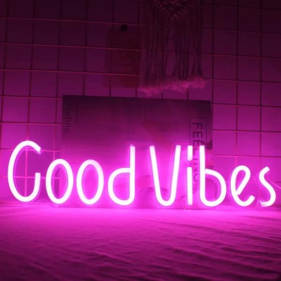 Neon LED Schild Good Vibes Licht Wand Deko Lampe Schriftzug Setup Beleuchtung